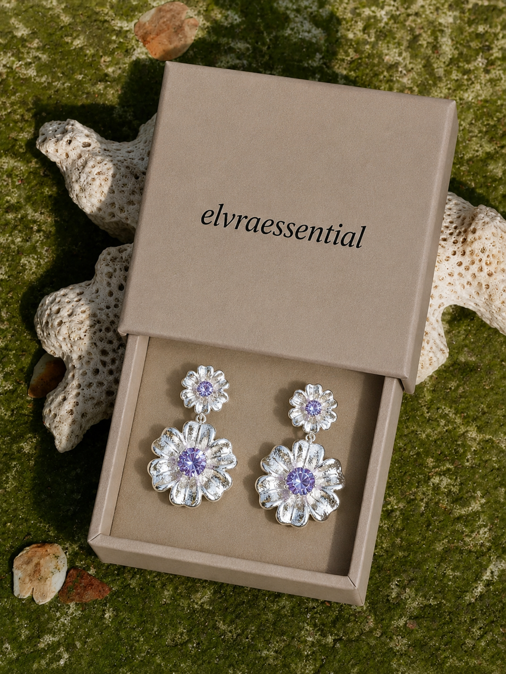 Starlit Love Letter Violet Bloom Statement Earrings