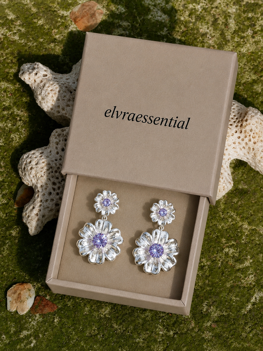 Starlit Love Letter Violet Bloom Statement Earrings