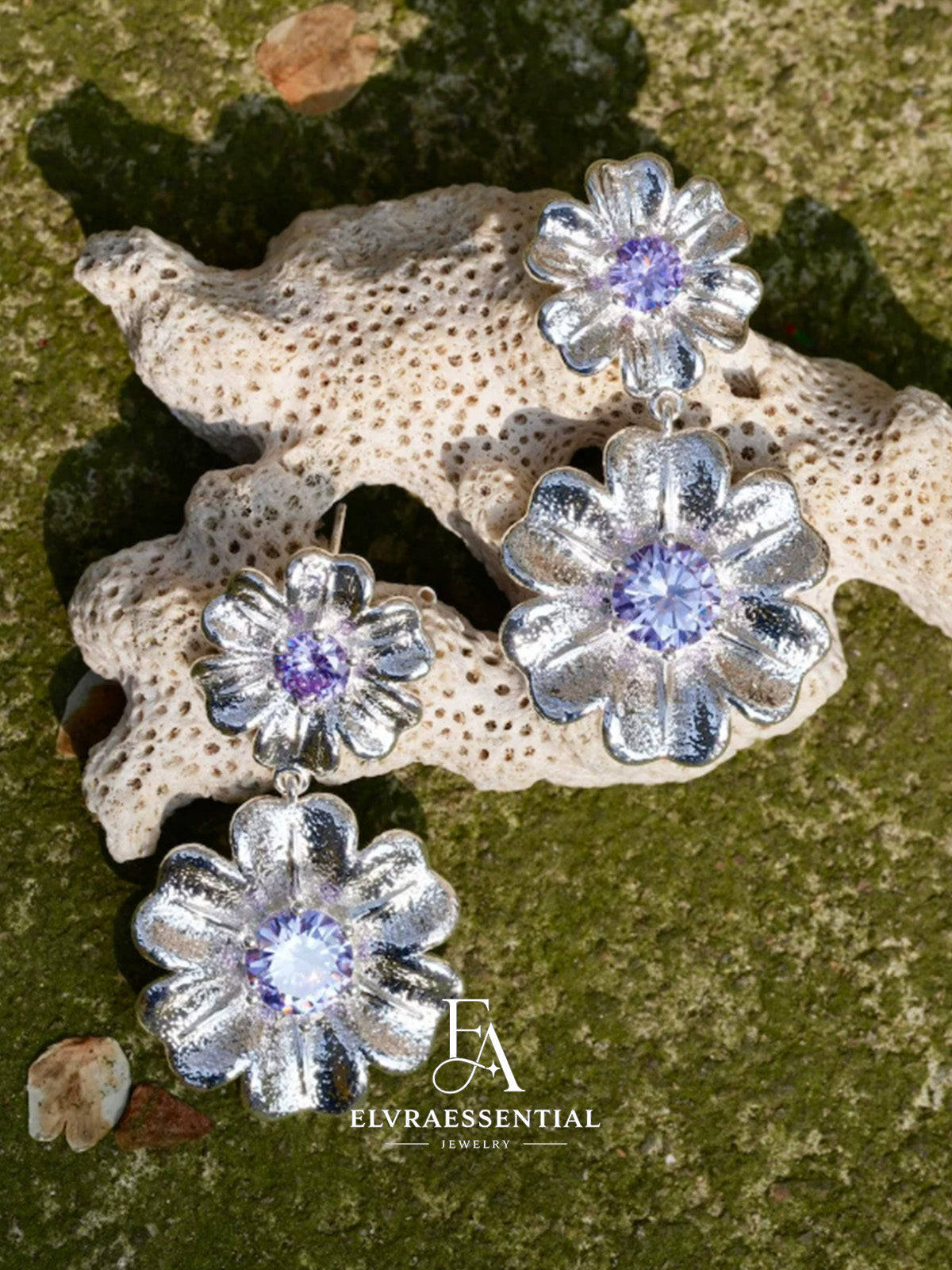 Starlit Love Letter Violet Bloom Statement Earrings