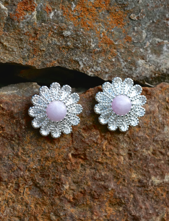 Lilac Daisy Silver Bloom Textured Studs
