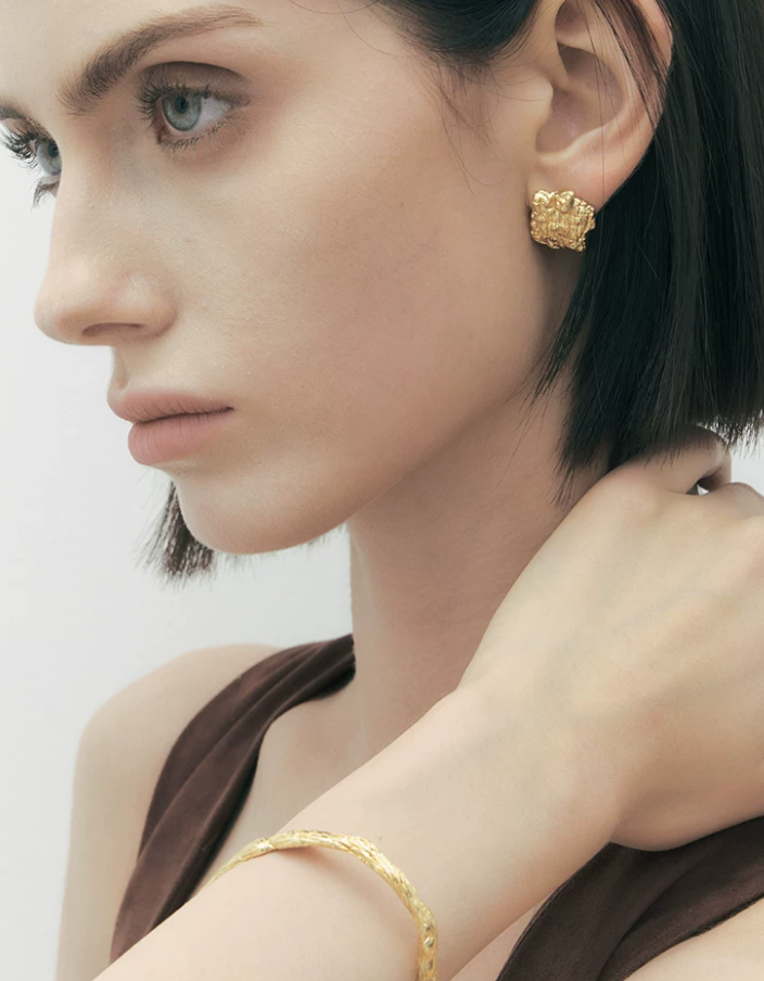 Retro Grain Artisan Stud Earrings