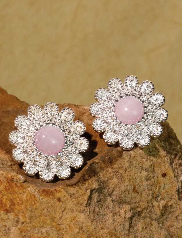 Lilac Daisy Silver Bloom Textured Studs