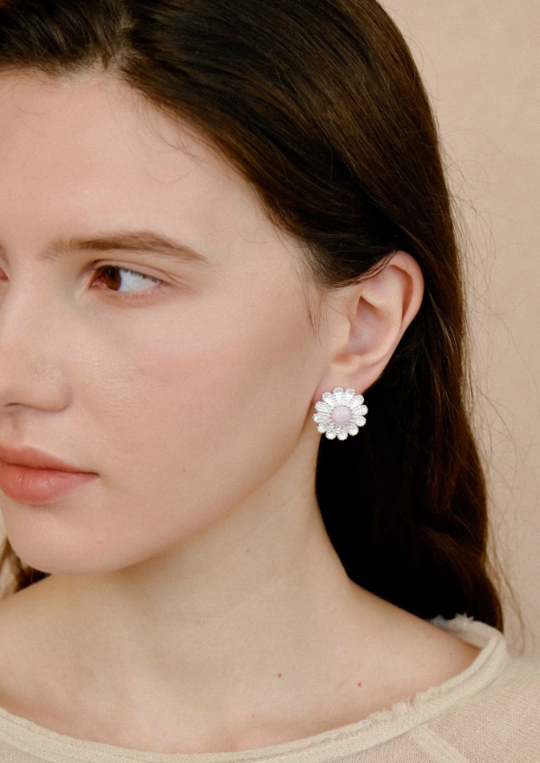 Lilac Daisy Silver Bloom Textured Studs