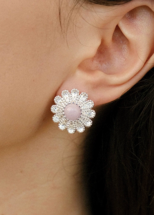 Lilac Daisy Silver Bloom Textured Studs