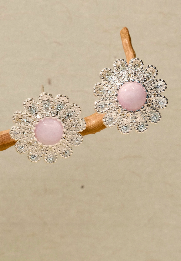 Lilac Daisy Silver Bloom Textured Studs