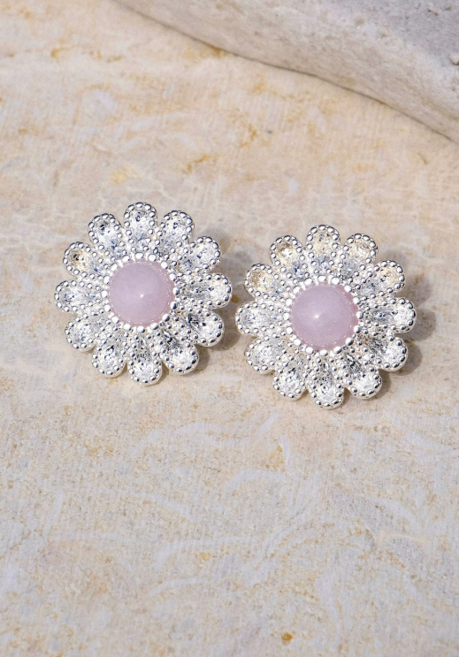 Lilac Daisy Silver Bloom Textured Studs