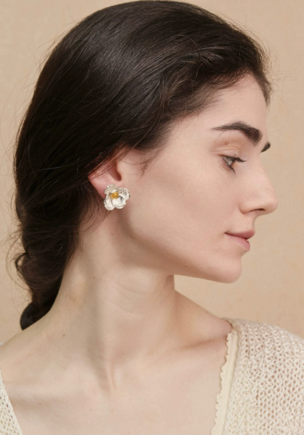 Luminous Magnolia Golden Rutile Bloom Earrings