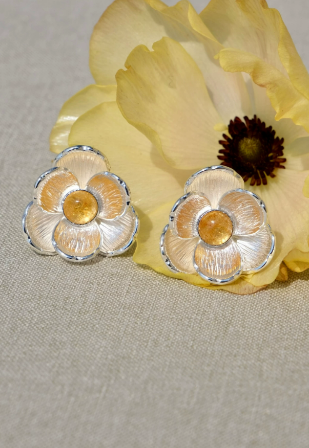 Luminous Magnolia Golden Rutile Bloom Earrings