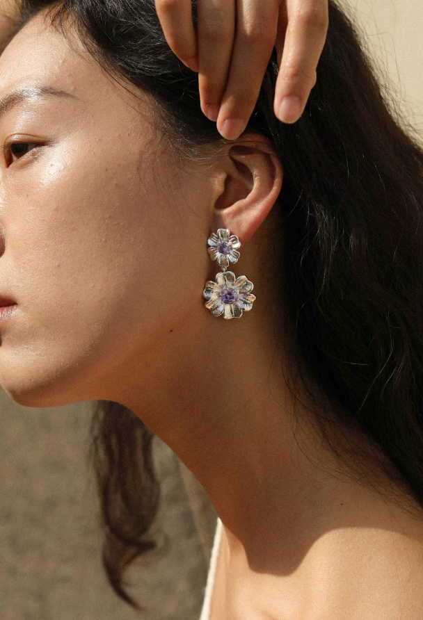 Starlit Love Letter Violet Bloom Statement Earrings