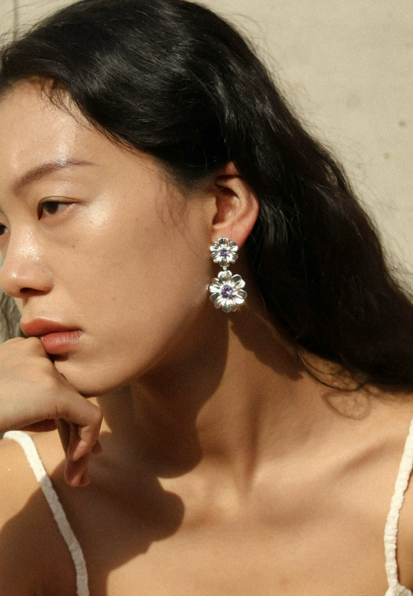 Starlit Love Letter Violet Bloom Statement Earrings