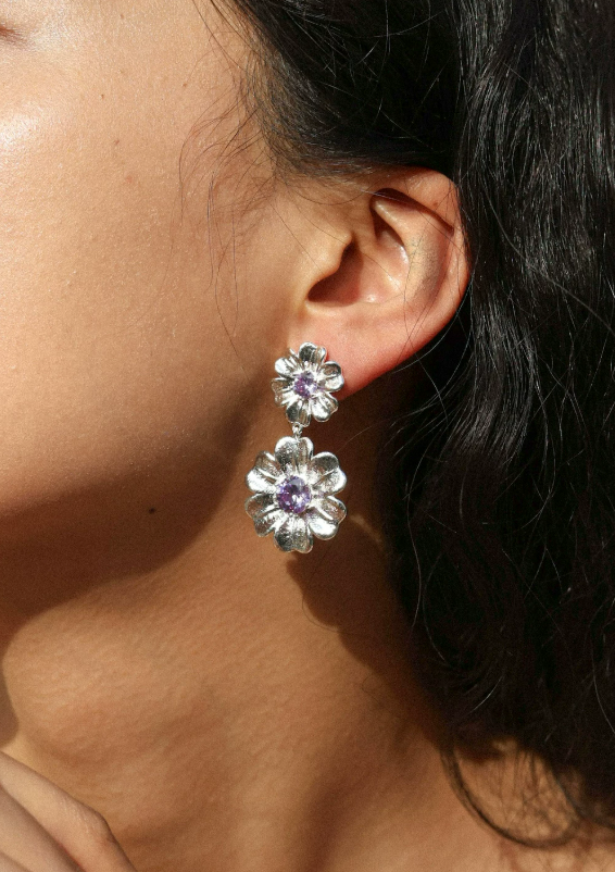 Starlit Love Letter Violet Bloom Statement Earrings