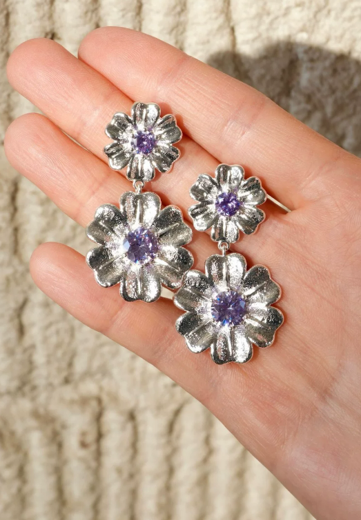 Starlit Love Letter Violet Bloom Statement Earrings