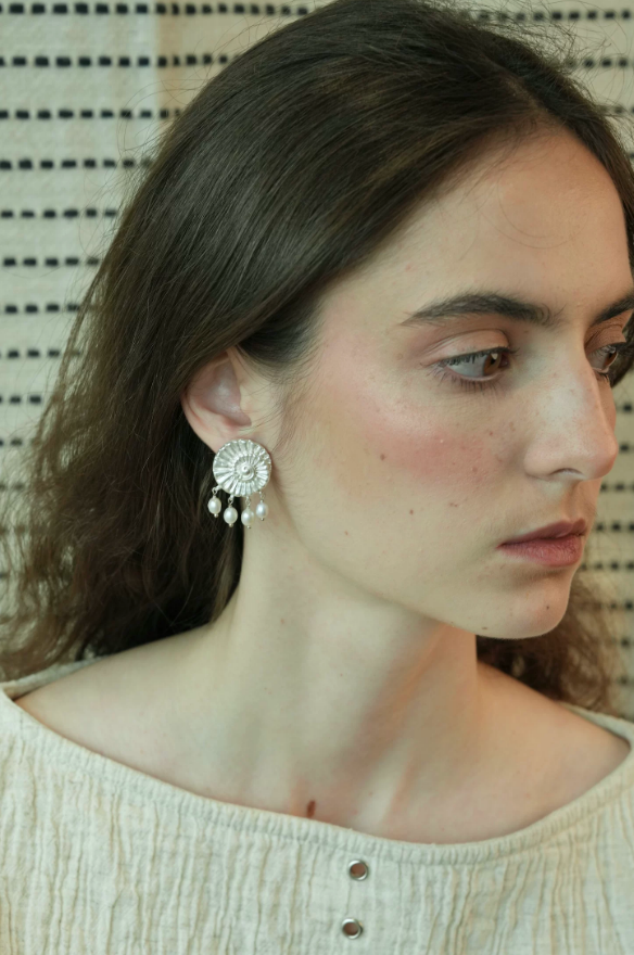 Ancient Reef Fossil Pearl Relic Earrings