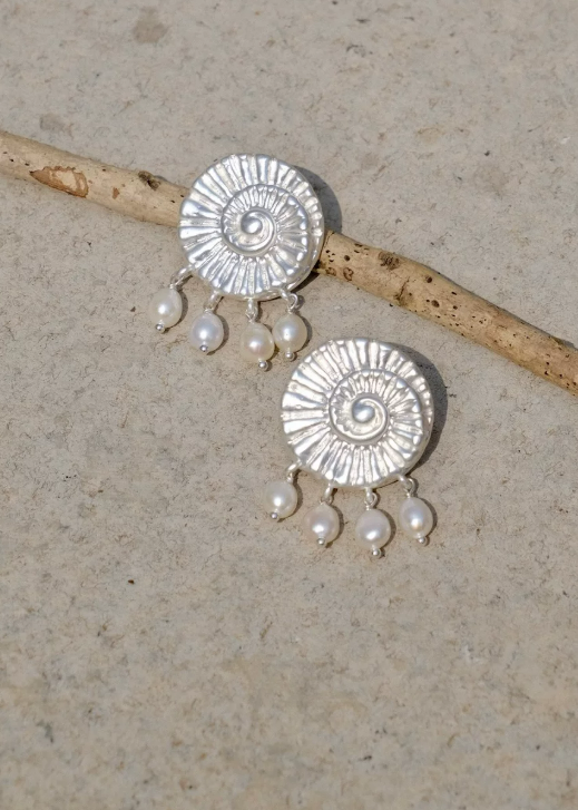 Ancient Reef Fossil Pearl Relic Earrings