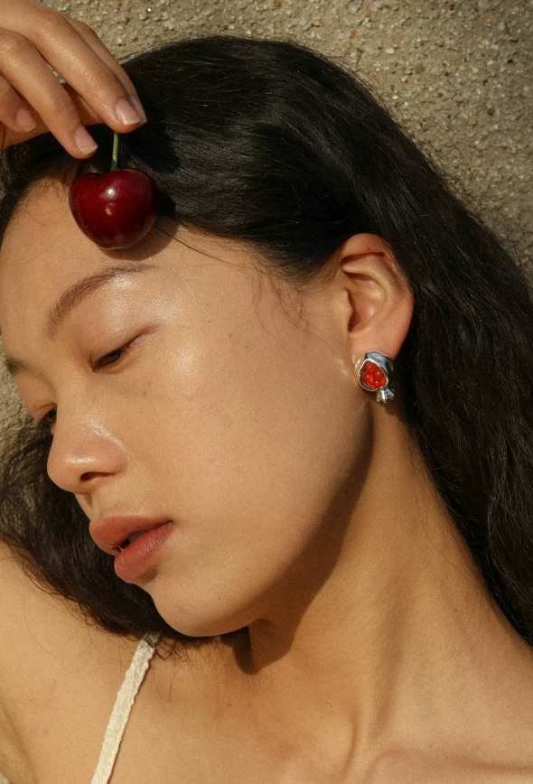 Pomegranate Dew Red Agate Waterdrop Studs