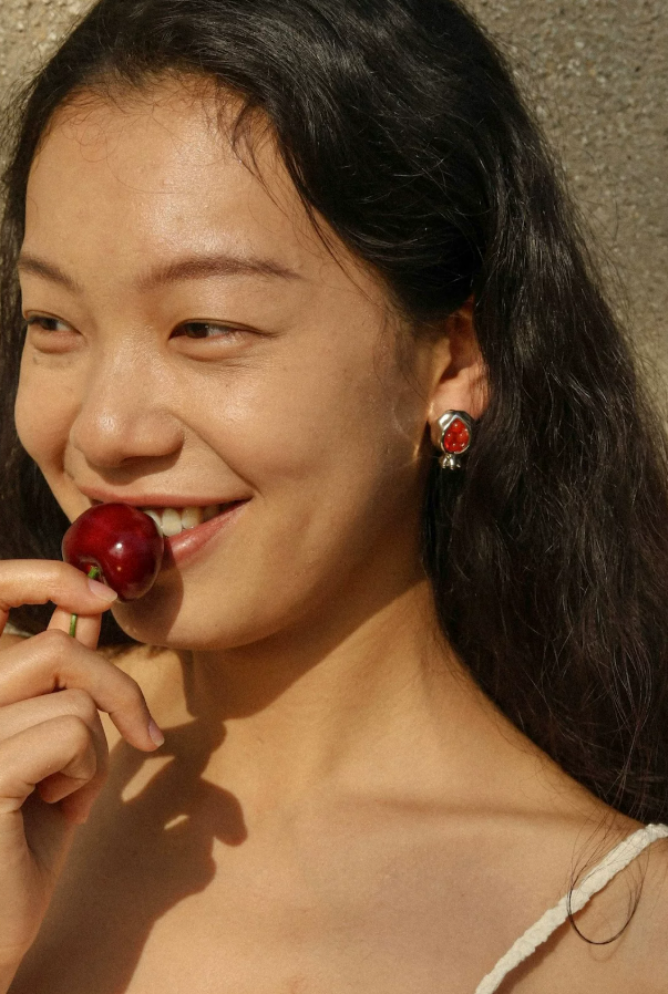 Pomegranate Dew Red Agate Waterdrop Studs