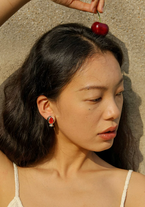 Pomegranate Dew Red Agate Waterdrop Studs