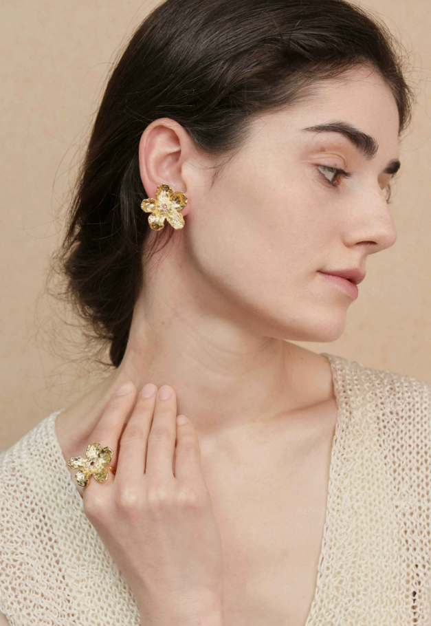 Oleander Bloom French Duo-Tone Open Ring