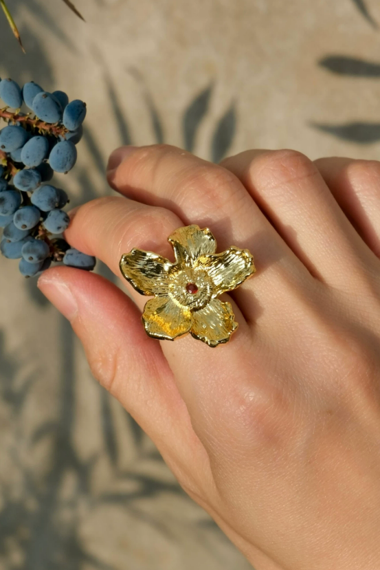 Oleander Bloom French Duo-Tone Open Ring